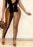 Winter Contrast Color Lace-Up High Waist Party Leather