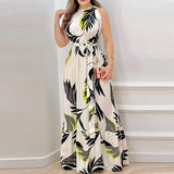 Summer New Hanging Neck Tie Print Lotus Leaf Dress