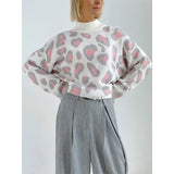 Print Half Turtleneck Sweater 2024 Fall / Winter Fashion Trend Loose Featured Animal Print Sweater-Outfit