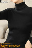 Women Casual Soft Cashmere Elastic Sweaters Turtleneck Slim Knit Pullovers For Women Solid Jumpers