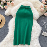 Solid Color Skirt Winter With Sweater High Waist Thin Temperament Open Elastic Knitted Hip Long