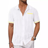 Toloer Men's New Summer Short-Sleeved Shirt Pocket Hollow Out Breathable Cool Summer Men's Casual Top