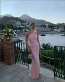 Pink One Shoulder Back Tie Up Maxi Dress-Outfit
