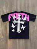 T-Shirt Y2K Hip-Hop Letter Retro Cross Graphic Print Oversized T-Shirt Men's Round Neck Cotton Short-Sleeved Shirt-Outfit