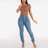 Elastic High-Rise Long Jeans Women's Spring Slim Thin Foot Trousers