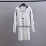 New Autumn Agaric V-Collar Stretch Slim Dress + Long-Sleeved Cardigan T-Shirt Two Sets Of Women-Outfit