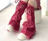 Hottie Fried Street Wash Denim Leg Set Design Strap Pile Trousers Calves Denim Shorts