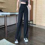 Toloer Black Suit Pants Female High Waist Hanging Down Feeling Wide Leg Pants Loose Royal Elder Sister Straight Tube Drag The Floor Casual Long Pants-Outfit