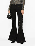 Toloer 2024 New High Waist Horn Trousers Overalls Style Slim Show Thin Versatile Ribbon Decoration Floor Casual Pants-Outfit