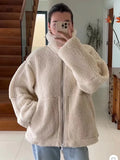 Women's Autumn And Winter Fashion Colliding Splicing Lead Resin Zipper To Keep Warm Imitation Lamb