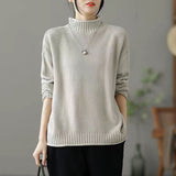 Literary And Art Retro Semi-High-Collar Sweater Women Loose Large Plate Type 2025 Autumn And Winter Casual Knitted Bottom