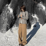 Color High-Waisted Broad-Legged Casual Pants Women 2025 Autumn And Winter Small Thick Loose Straight Long