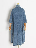 Toloer Personality Versatile Windbreaker 2024 Autumn New Fashion Wind Seven Minute Sleeve Long Blue Denim Coat Woman-Outfit