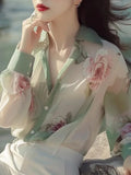 Toloer Green Floral Sunscreen Shirt Women 2025 Summer Extraordinary French Super Fairy Long-Sleeved Shirt Original Design