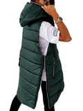 Sleeveless Puffer Jacket Women Hooded Cotton Padded Waistcoat Casual Streetwear Zipper Pocket Jacket Fashion Long Quilted