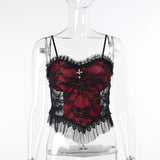 Dark Wind Halloween New Lace Mesh Halter Top Personality Cross Vest Girl-Outfit