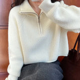 Sense Half-High Collar Zipper Red Knitted Shirt Women's Short Autumn And Winter New High-Waist Sweater Loose Thick