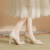 Temperament Thin Heeled Women 2025 New Nude Dress Fairy Warm Soft Leather Professional Single