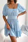 Neck Balloon Sleeve Ruffled