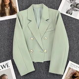 Toloer Jade Green Suit Jacket Female Autumn 2024 New Small Person Temperament Casual Versatile Small Suit Woman-Outfit