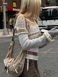 crop long sleeve crochet top with crochet pattern and