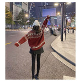 Women Knitting Christmas Streetwear Warm Fairy Vintage Sweater New Loose Thickened Geometric O-Neck