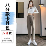Grey Suit Pants Female Autumn New Ice Silk Pants Hanging Feeling Show Thin Harun Nine Points Casual Straight Tube Smoke Pipe Pants-Outfit