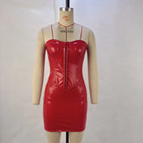 Toloer Leather Strapless Hip Dress Autumn 2024 Sexy Back Waist Collar Women's Dress-Outfit