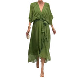 New Women's Solid Color With Long Skirt Bat Sleeve Irregular Dress