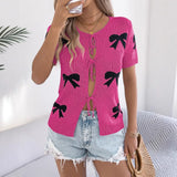 Spring And Summer Casual Sexy Bumpy Bow Tie With Knitted Sweater Holiday Cardigan Women's