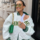 Fashion Print Varsity Jackets Women White Baseball Bomber Coat 2022 Autumn Winter Oversized Patchwork Casual Y2k Green