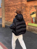 Soft Waxy Puff Short Hooded Turtle Back Down Jacket Female Winter New Small Loose Show Thin Bread Coat-Outfit
