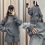Winter New Solid Color High-Collar Lazy Knitwear Design Skirt Dress