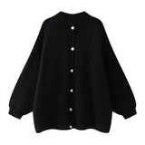 Women's 24 Years Autumn And Winter New Collar Metal Button Decoration Bat Sleeve