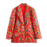 Big Flower Loose Suit Jacket Northeast Big Flower Cotton-Padded Jacket Leisure Trousers Suit-Outfit