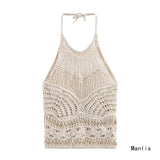 Wind Summer New 2025 Women's Clothing Hollow Knitted Neck Bare Back Leisure Vest Blouse