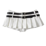 Trendy Women's Wear Low-Waist Sexy Double-Belt Pleated Skirt Plain Underwear Anti-Smooth Belt Skirt Half Skirt-Outfit