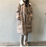 Faux rabbit fur collar women's winter down jacket long drawstring slim zipper ladies chic coat loose oversize outwear