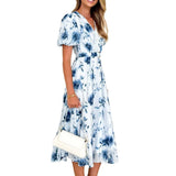 Spring Summer New Long Women's Bubble Sleeve High-End Print Sexy Style Women's Dress