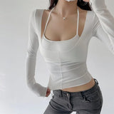 Trendy Ladies' Hot Girl Style Low-Necked Bottomed Shirt In Summer, A New Color Halter Halter Top With Two Sets-Outfit