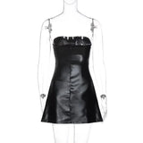 Black PU Leather Strapless Mini Dress-Outfit
