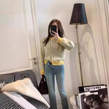 High-Grade Feeling Color Soft Round Collar Long-Sleeved Sweater 2024 Spring Style New Retro Lazy Sweater-Outfit