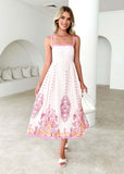 Women's Summer Fashion Printed Wave Dress With Sleeveless Backlace Sling Dress