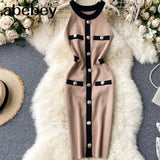 Dress 2022 New Women Fashion Sexy Halter Buckle Slimming Vestidos Knitted Summer Stretch Waist Bodycon