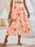 Toloer Hot Selling Independent Research And Development Dress In The United States Station Print Casual Waist Clear Fresh Air Skirt-Outfit