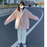 Girls Pink Bomber Varsity Racer Jackets Women 2020 Clothing Baseball Uniform Hippie Clothes Streetwear Gothic Jackets