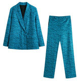 Elegant Blazer Coat Pants Sets Two Piece Chic Streetwear Autumn Spring Matching Sets Women Button Up Vintage Outfits For