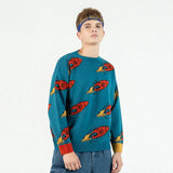 Full Rocket Launch Embroidery Sweater Harajuku Retro Style Knitted Sweater Autumn And Winter Cotton Pullover