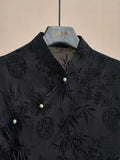 Chinese Style Cheongsam Blouse Black Jacquard Shoulder Short-Sleeved T-Shirt 2024 New Summer Vintage Blouse-Outfit