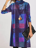 Toloer Autumn / Winter New Vintage Thickened French Cashmere Grinding Wool High Collar Long Sleeve Plaid Dress Direct